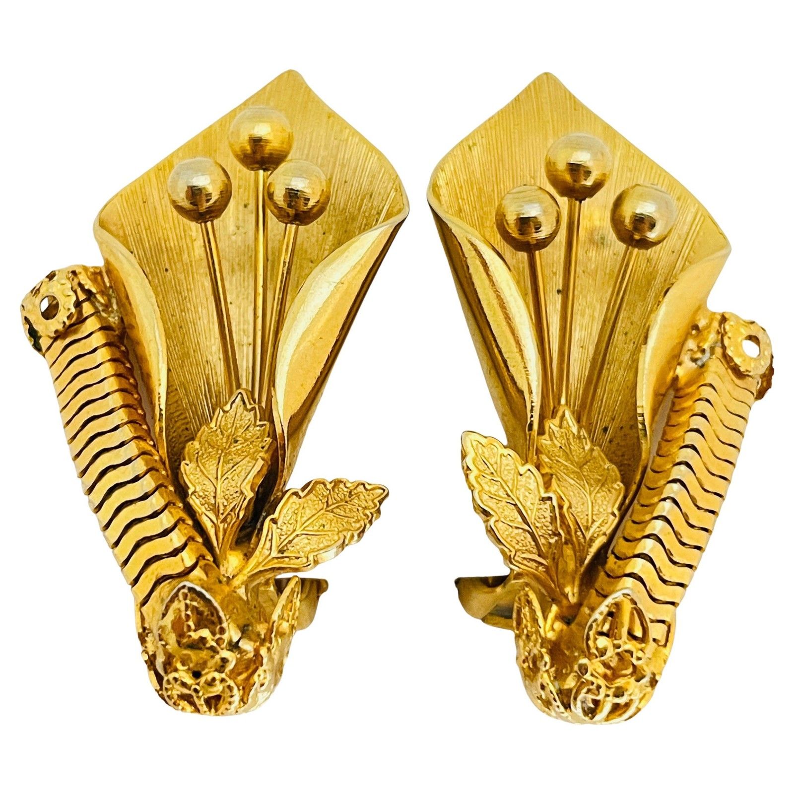 Vintage Gold Flowers Designer Clip On Earrings